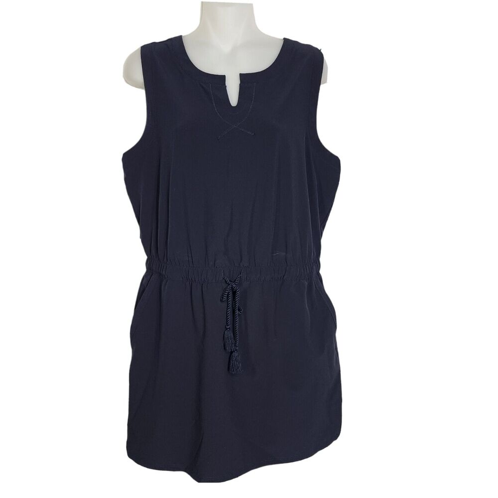 T by Talbots Womens Dress MP Medium Petite Blue Cinched Tie Waist Knee Length